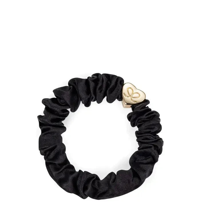 Gold Heart Silk Scrunchie Black