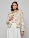 Zell Collarless Jacket Taupe Grey Houndstooth