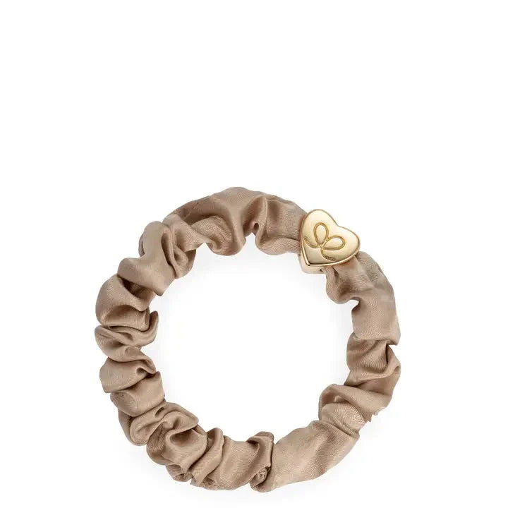 Gold Heart Silk Scrunchie Sand