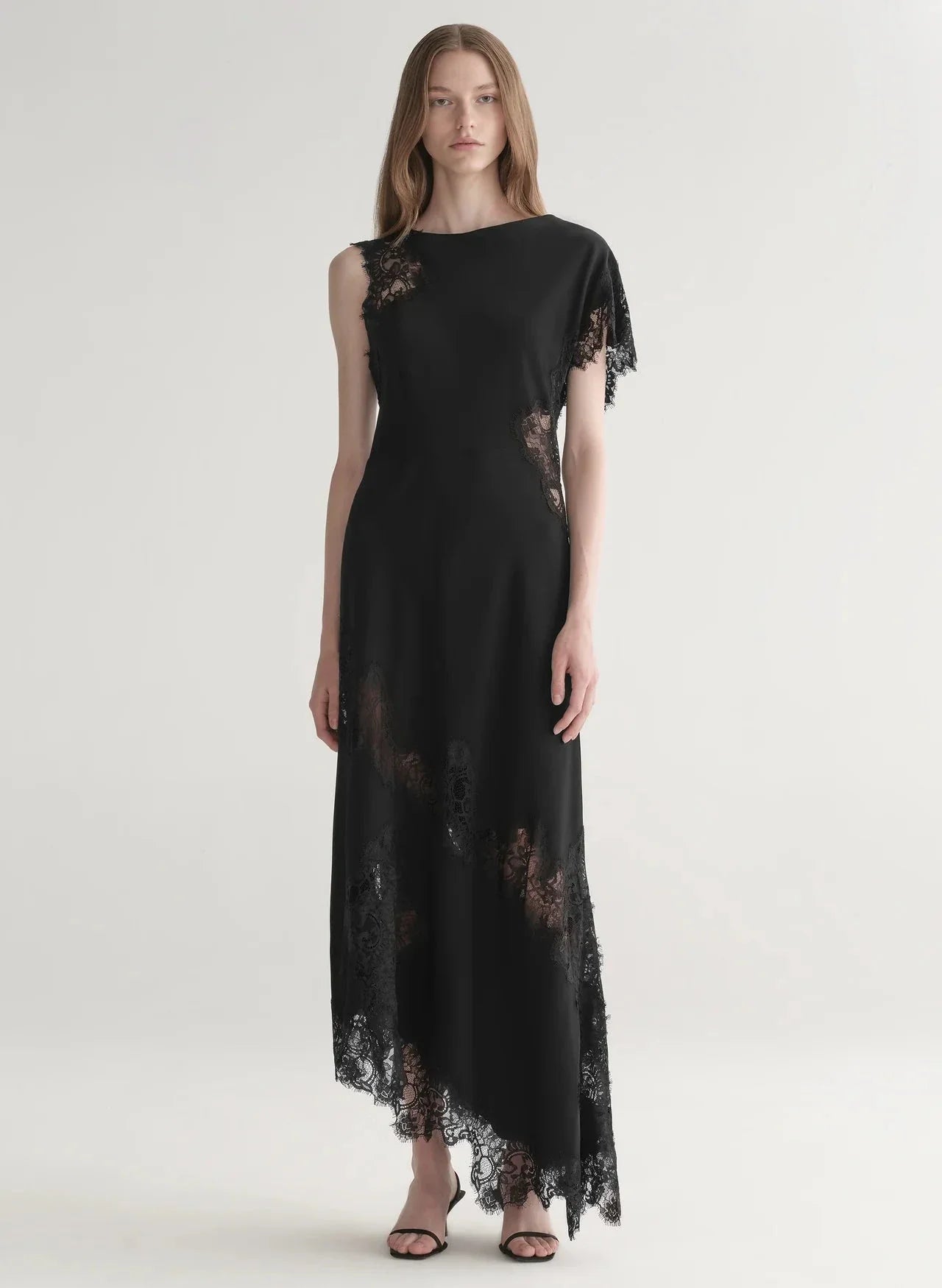 Alessia Satin And Lace Maxi Dress Black