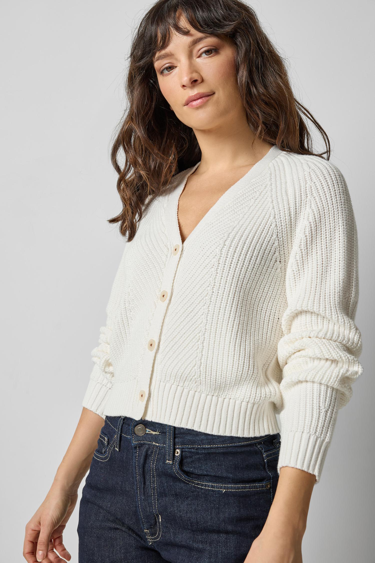 Shrunken V-Neck Cardigan White