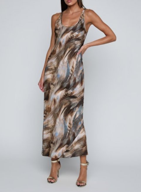 Akiya Tank Dress Neutral Black Mix Feather Multi
