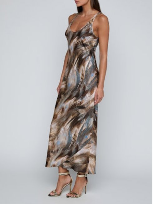 Akiya Tank Dress Neutral Black Mix Feather Multi