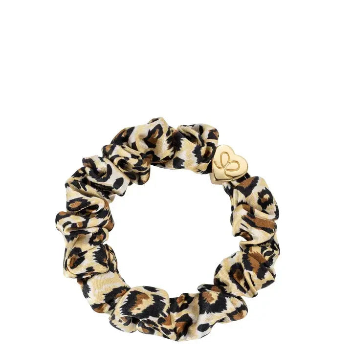 Gold Heart Silk Scrunchie Leopard