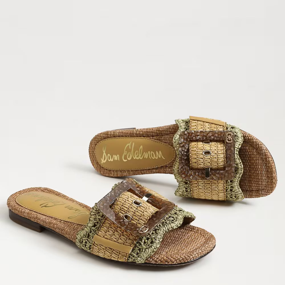 Bambi Slide Sandal Sage/Tan Raffia