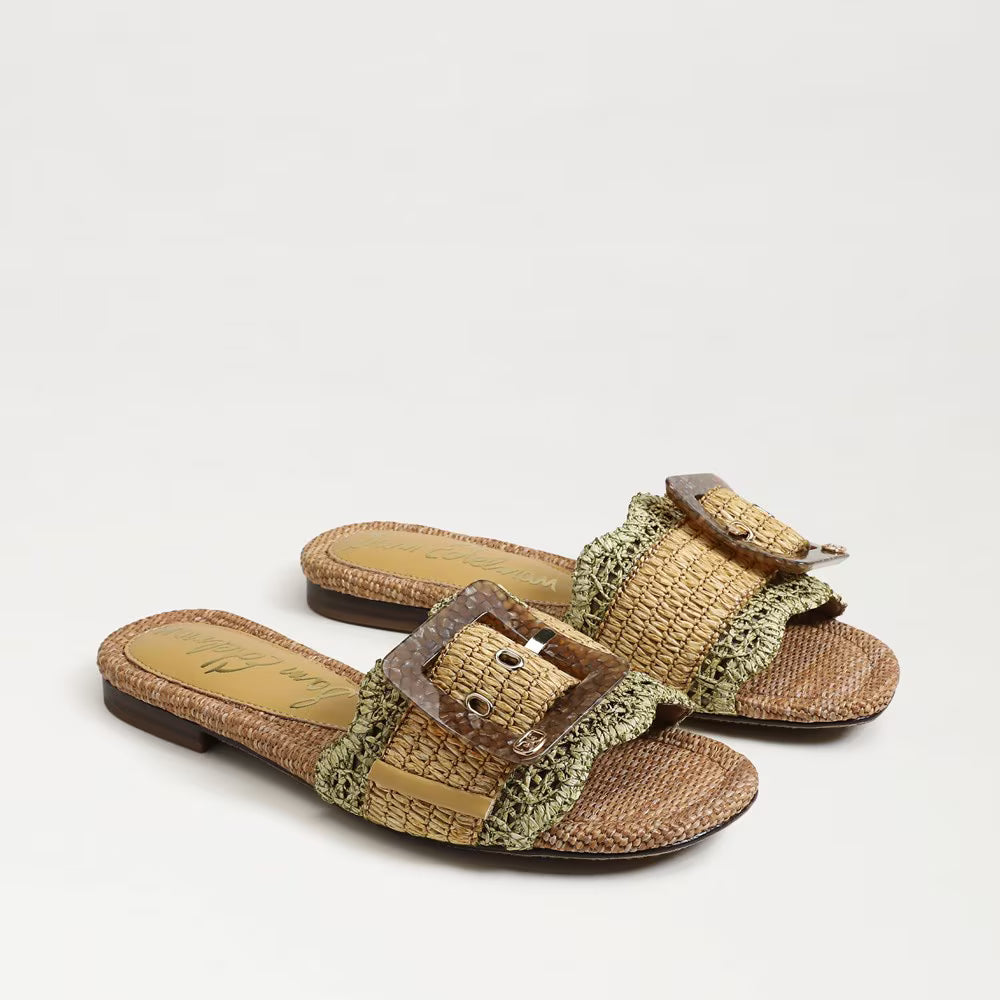 Bambi Slide Sandal Sage/Tan Raffia